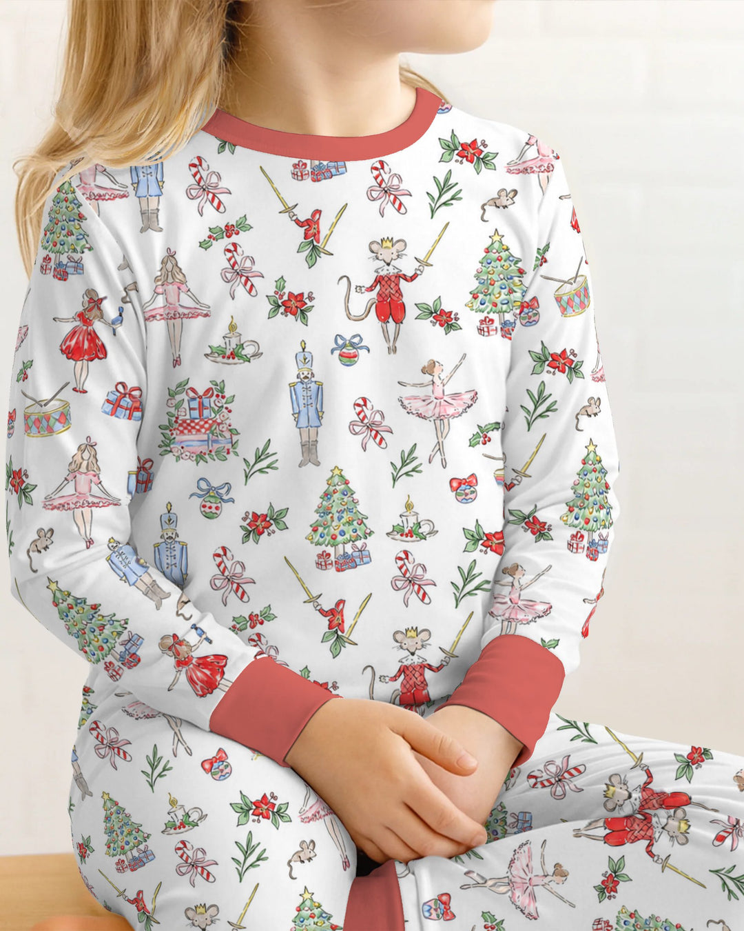 Nutcracker Ballet Christmas Storybook Seamless Pattern Bamboo Two Piece Long Sleeve Pajama Set