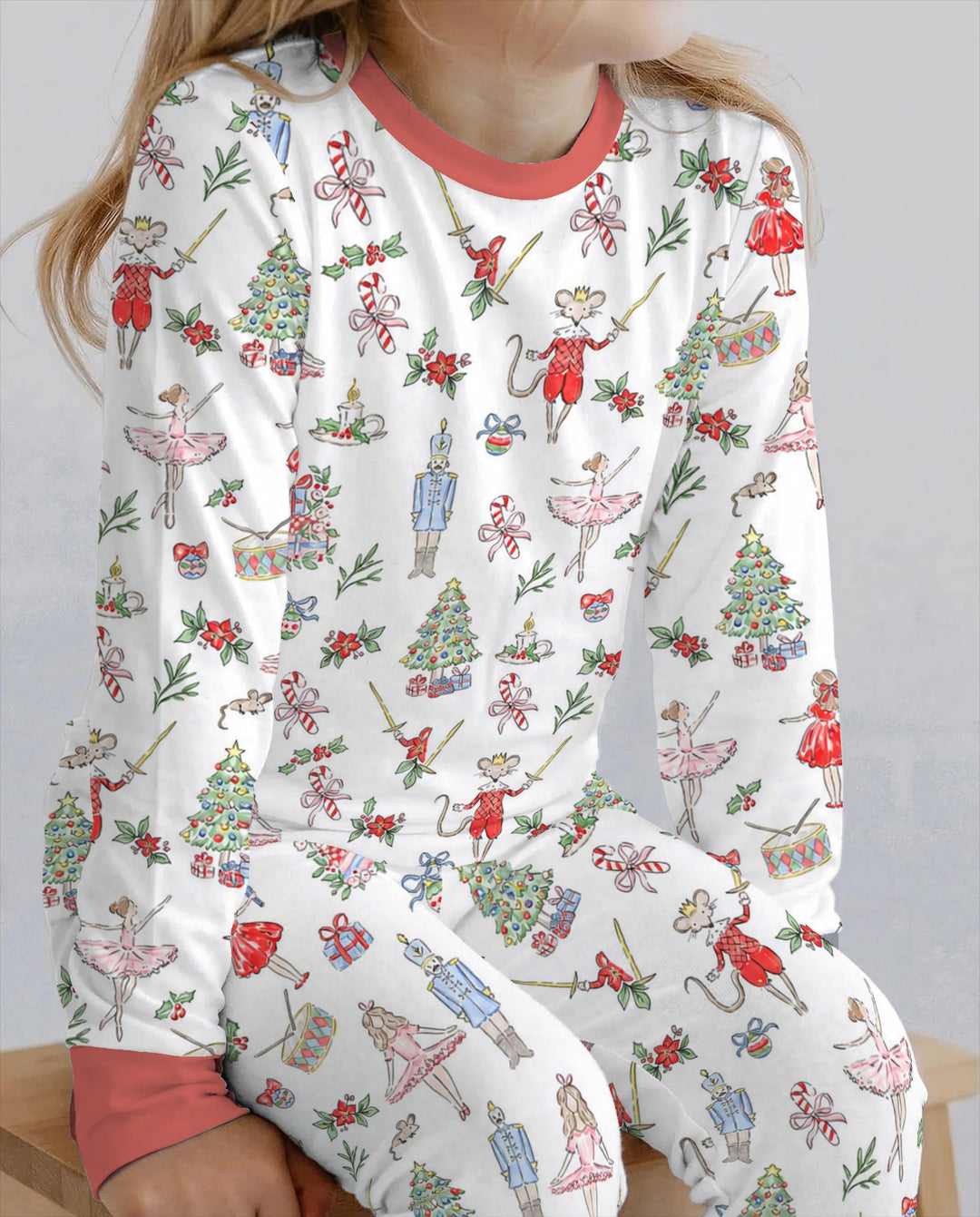Nutcracker Ballet Christmas Storybook Seamless Pattern Bamboo Two Piece Long Sleeve Pajama Set