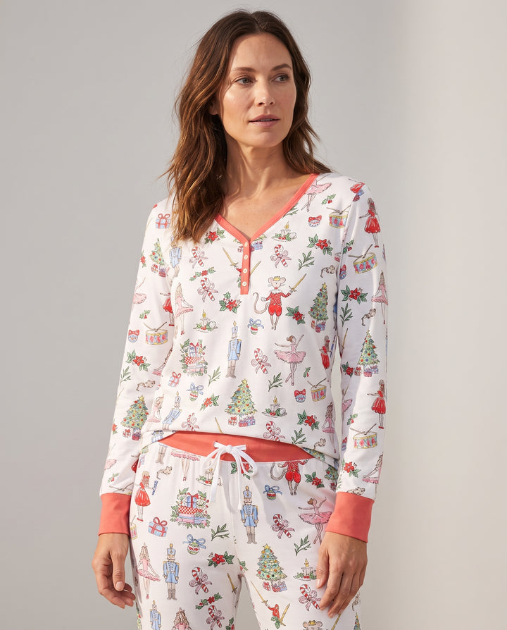 Nutcracker Ballet Christmas Storybook Seamless Pattern Bamboo Women Pajama Set