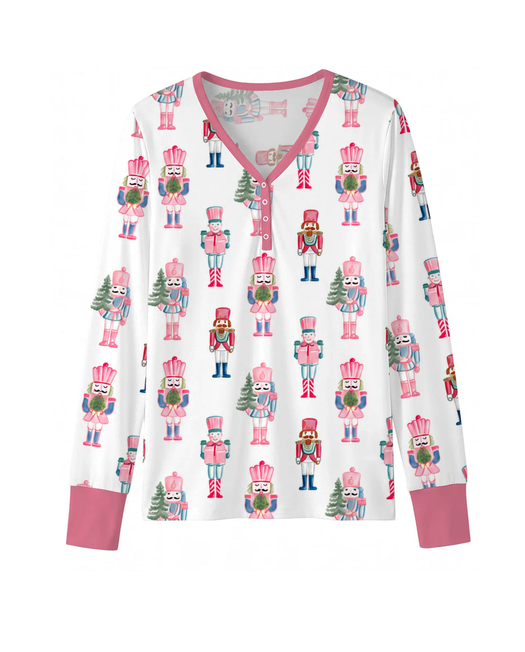 Pastel Pink Nutcracker Soldiers Seamless Pattern Bamboo Women Pajama Set