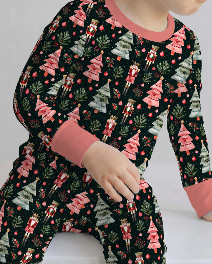 Dark Moody Nutcracker Christmas Trees Seamless Pattern Bamboo Two Piece Long Sleeve Pajama Set