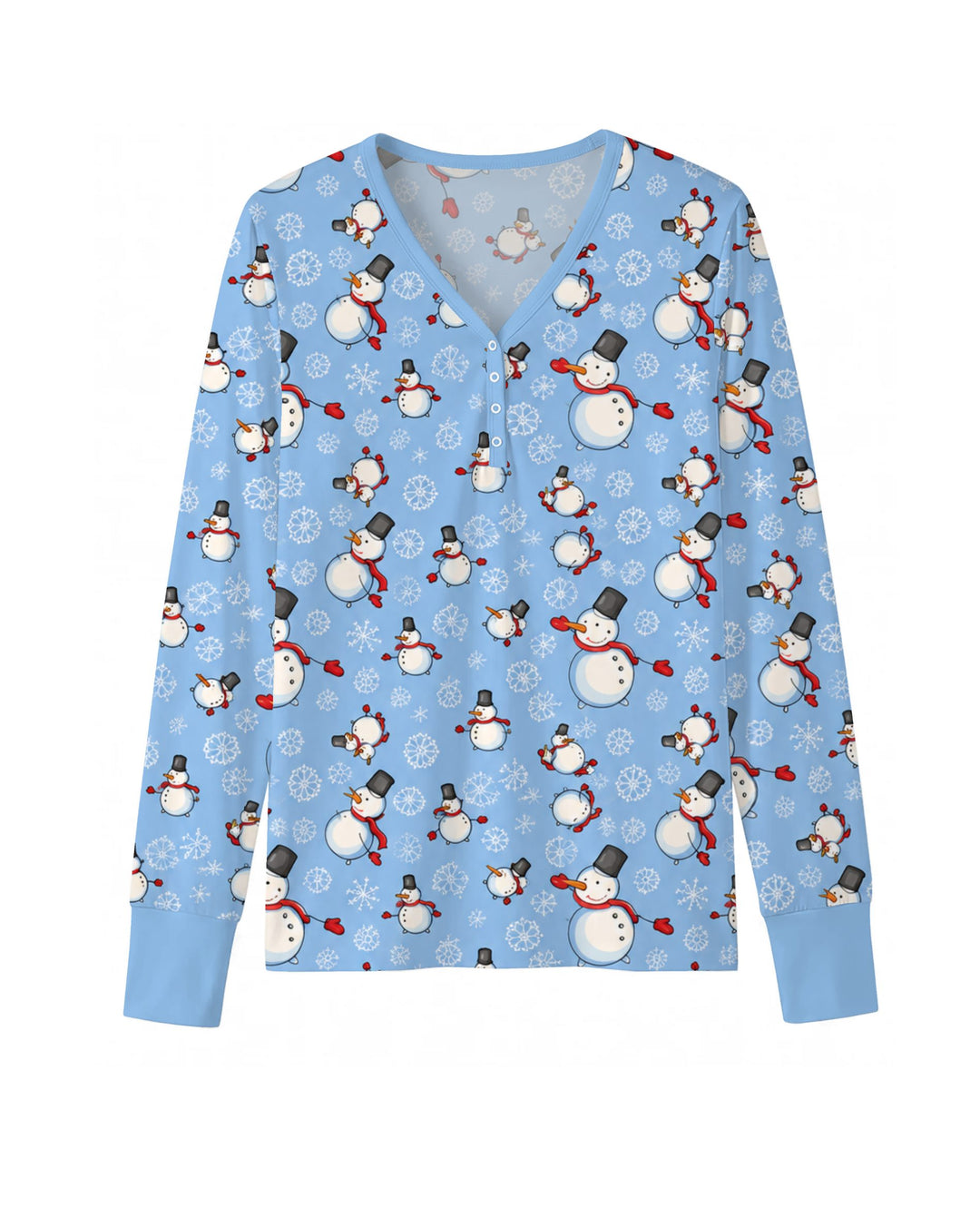 Cute Snowman Winter Snowflakes Seamless Pattern Bamboo Women Pajama Set