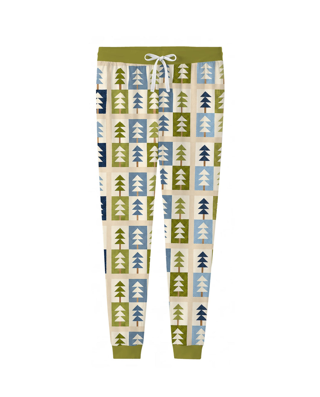 Retro Geometric Christmas Tree Patchwork Seamless Pattern Bamboo Women Pajama Set