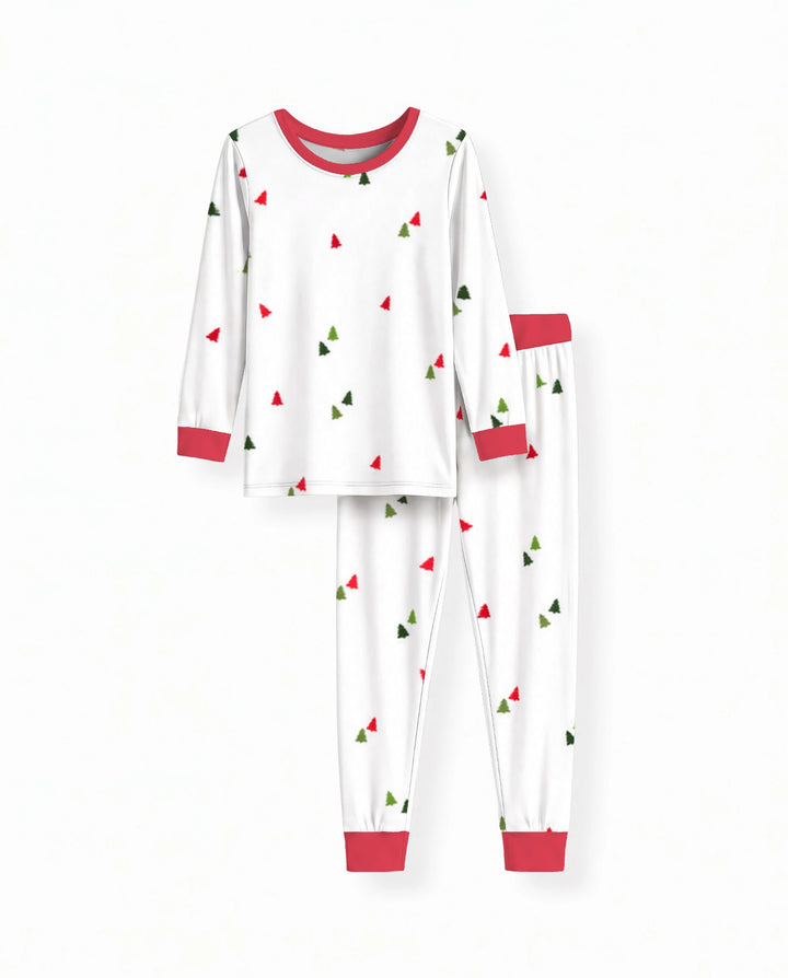 Minimalist Tiny Christmas Trees Seamless Pattern Bamboo Two Piece Long Sleeve Pajama Set