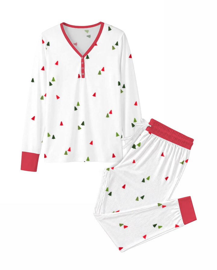 Minimalist Tiny Christmas Trees Seamless Pattern Bamboo Women Pajama Set