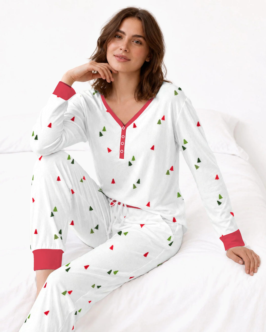 Minimalist Tiny Christmas Trees Seamless Pattern Bamboo Women Pajama Set