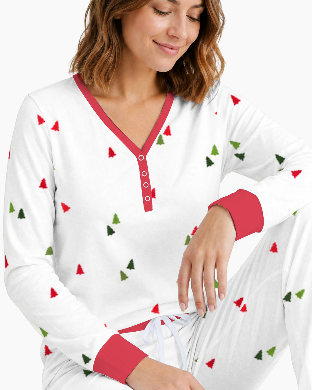 Minimalist Tiny Christmas Trees Seamless Pattern Bamboo Women Pajama Set