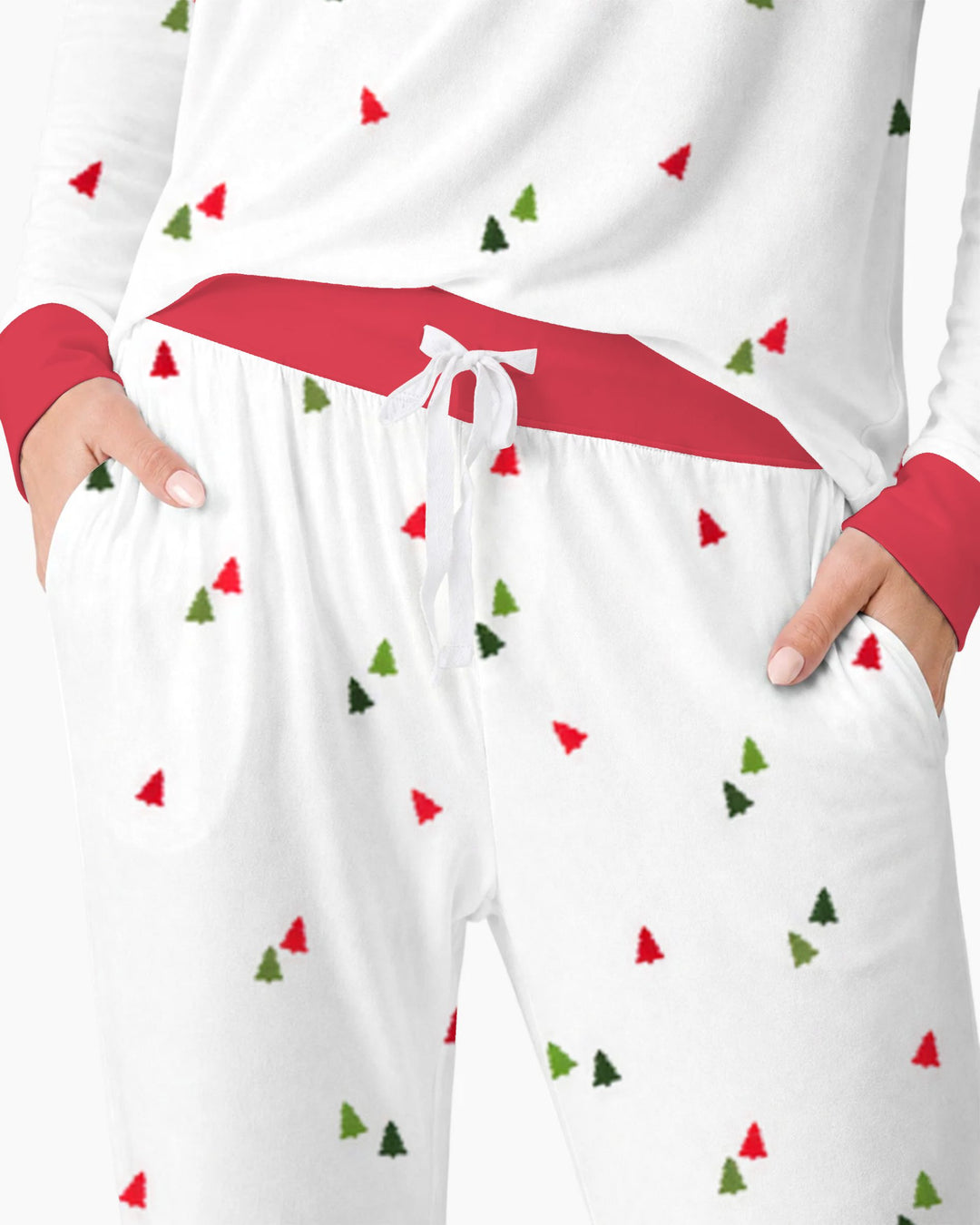 Minimalist Tiny Christmas Trees Seamless Pattern Bamboo Women Pajama Set