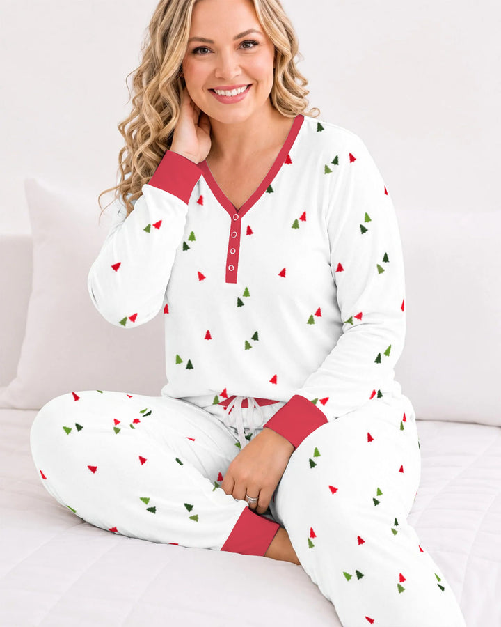 Minimalist Tiny Christmas Trees Seamless Pattern Bamboo Women Pajama Set