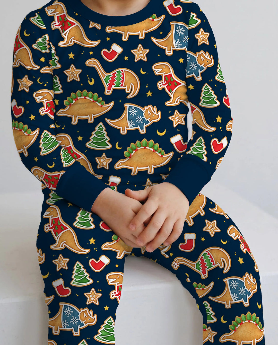 Christmas Dinosaur Gingerbread Cookies Bamboo Two Piece Long Sleeve Pajama Set