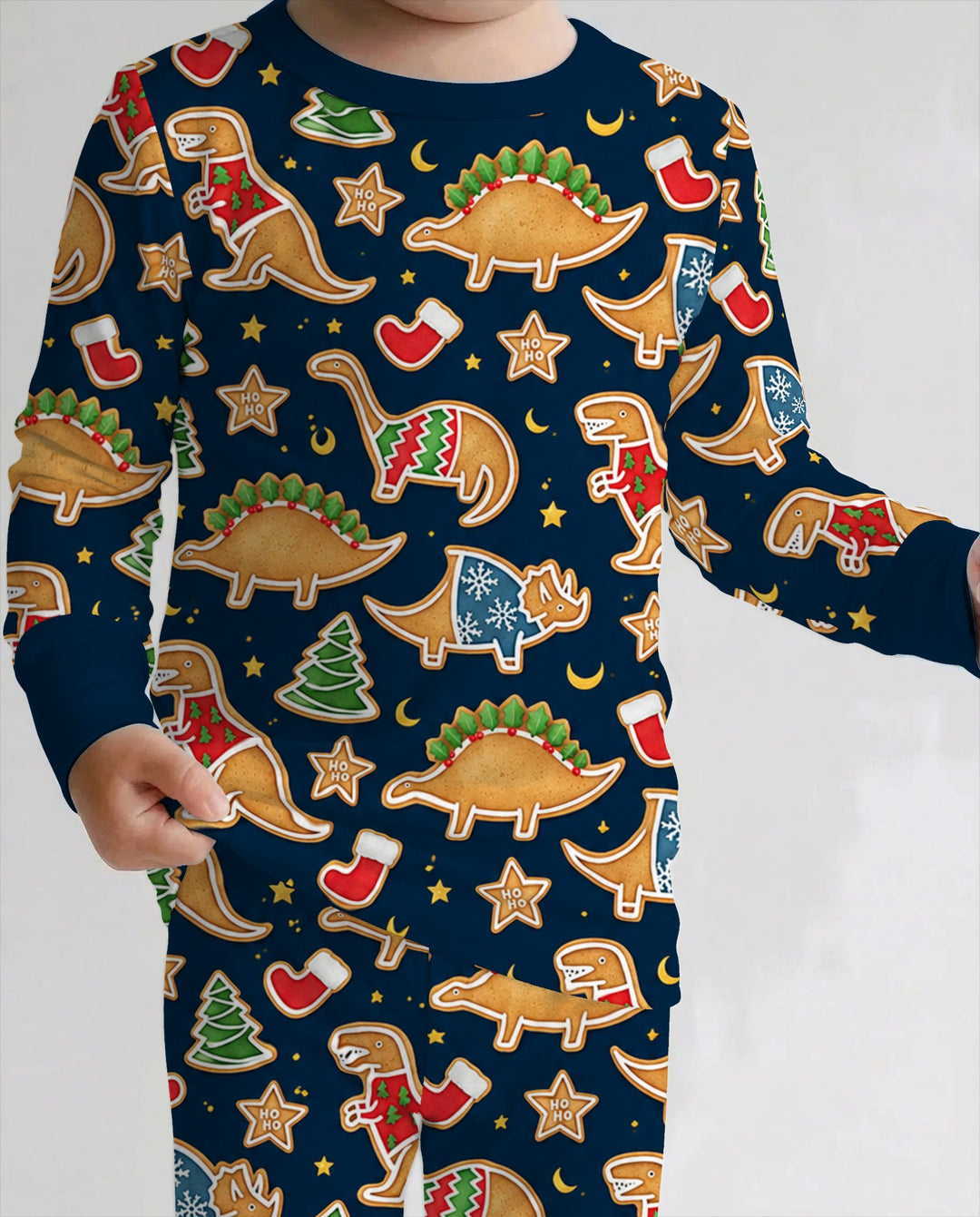 Christmas Dinosaur Gingerbread Cookies Bamboo Two Piece Long Sleeve Pajama Set