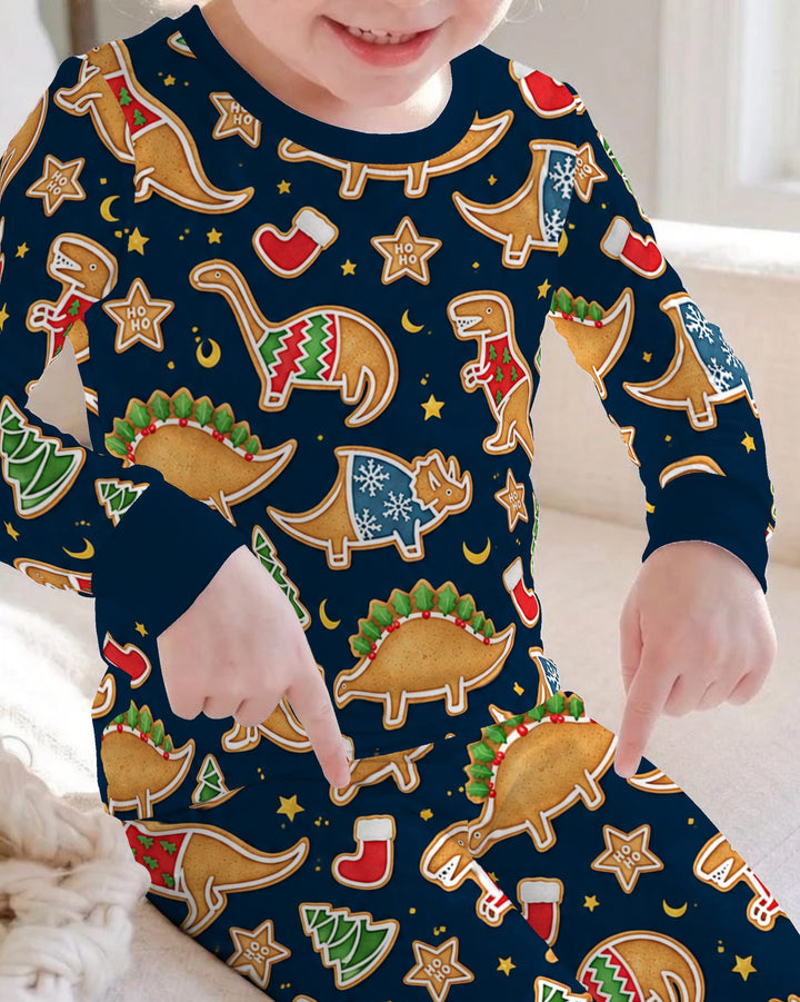 Christmas Dinosaur Gingerbread Cookies Bamboo Two Piece Long Sleeve Pajama Set