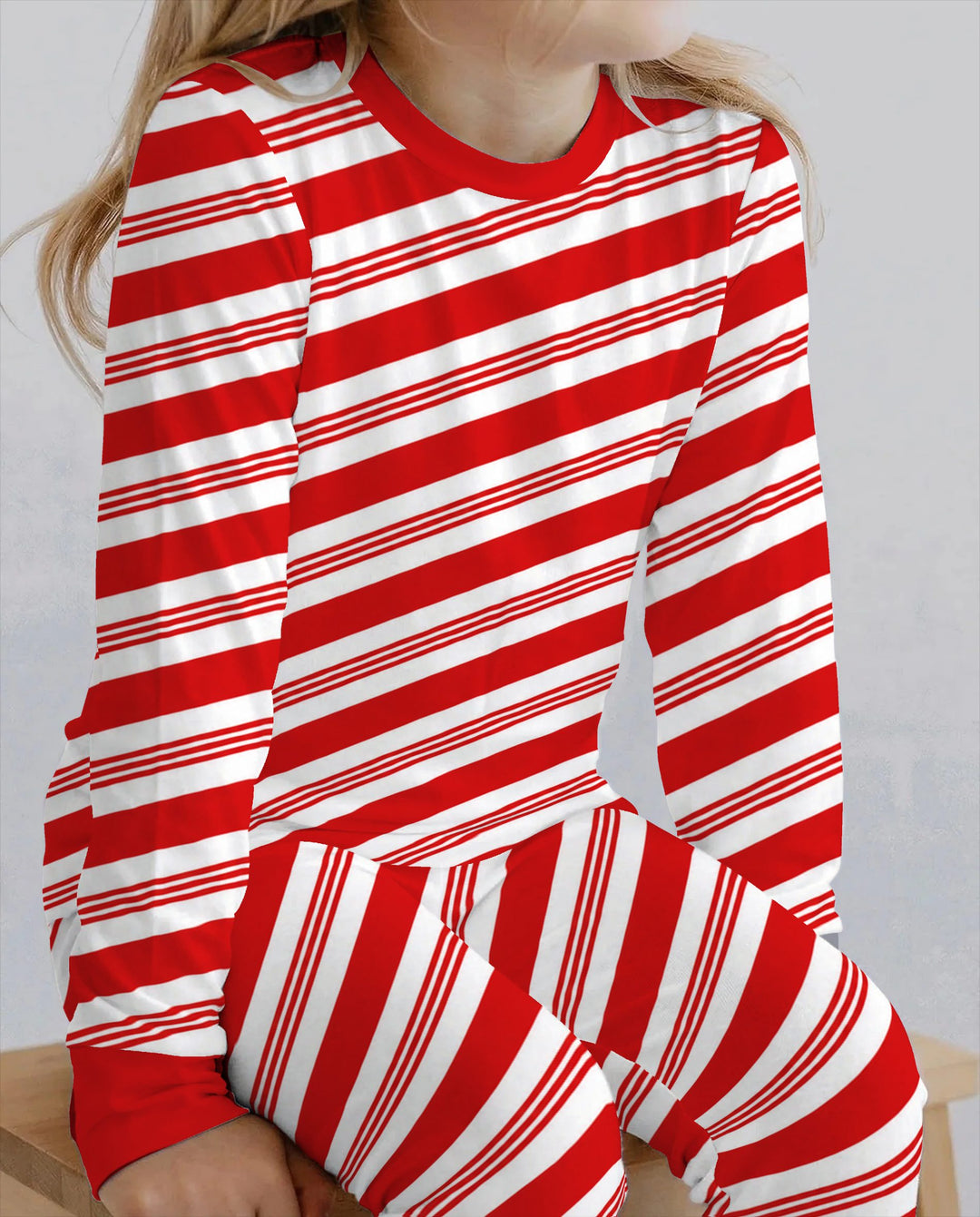 Classic Red Candy Cane Stripes Bamboo Two Piece Long Sleeve Pajama Set