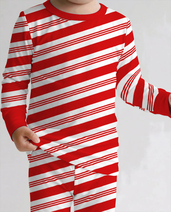 Classic Red Candy Cane Stripes Bamboo Two Piece Long Sleeve Pajama Set