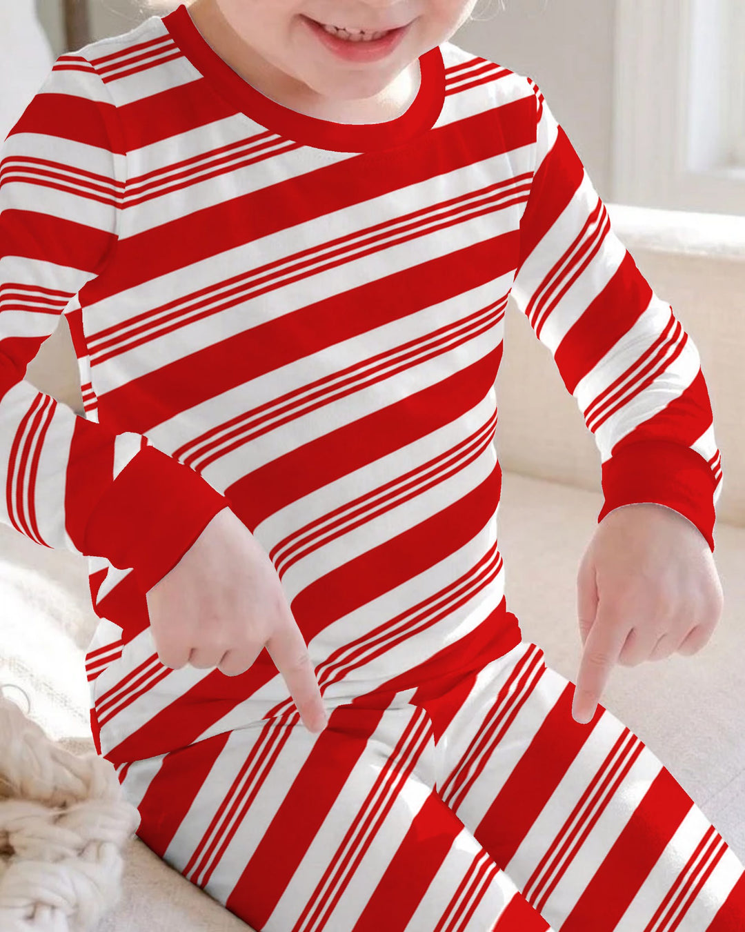 Classic Red Candy Cane Stripes Bamboo Two Piece Long Sleeve Pajama Set