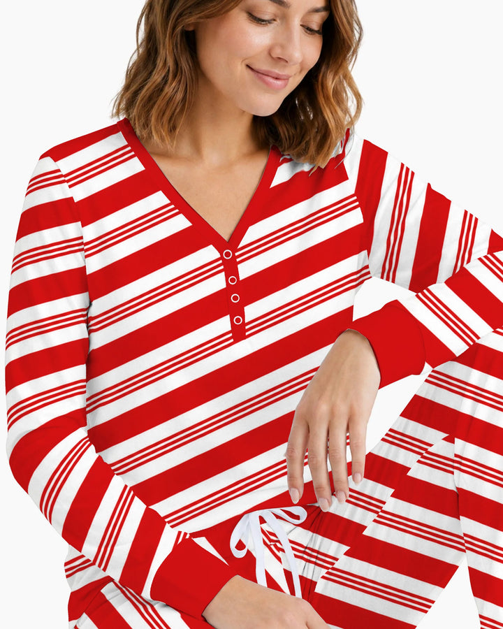 Classic Red Candy Cane Stripes Bamboo Women Pajama Set
