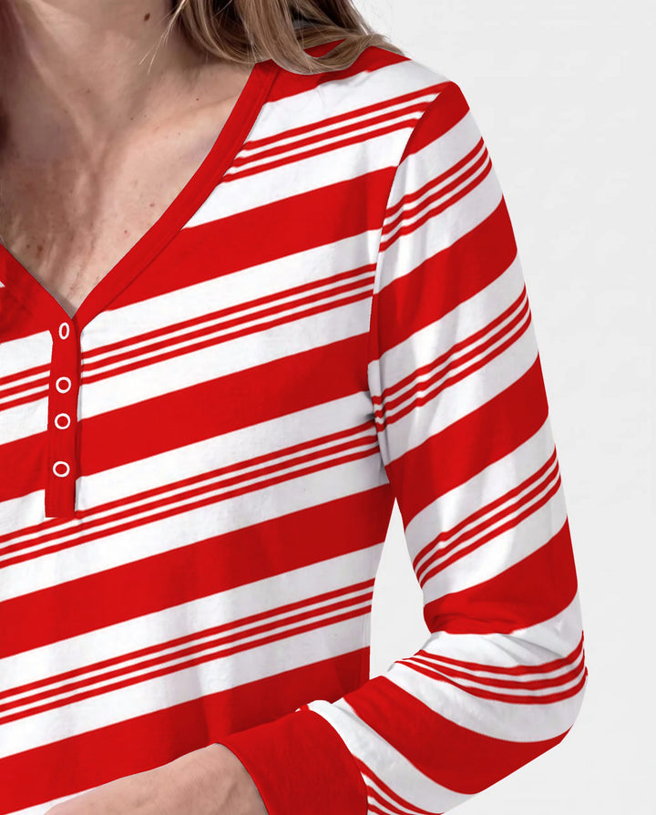 Classic Red Candy Cane Stripes Bamboo Women Pajama Set