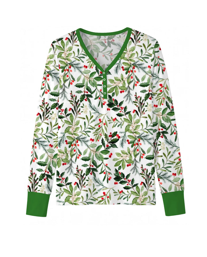 Watercolor Christmas Holly Greenery Bamboo Women Pajama Set