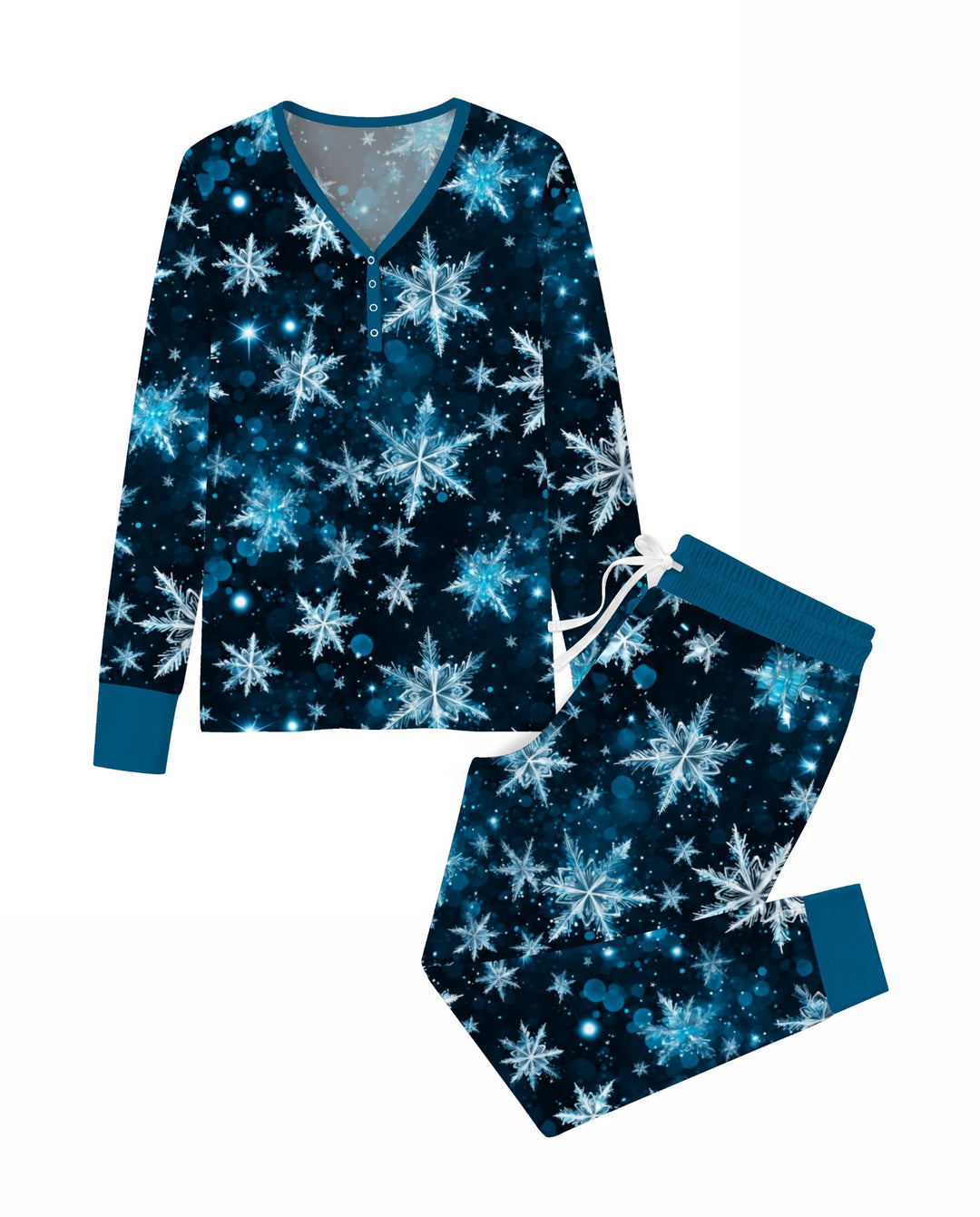 Midnight Blue Sparkling Snowflakes Bamboo Women Pajama Set
