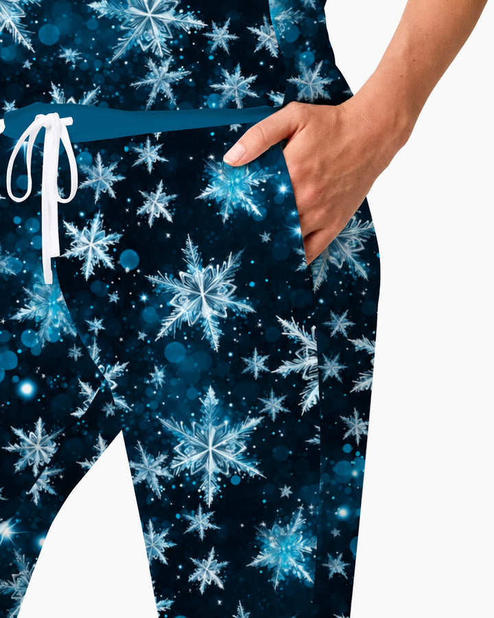 Midnight Blue Sparkling Snowflakes Bamboo Women Pajama Set