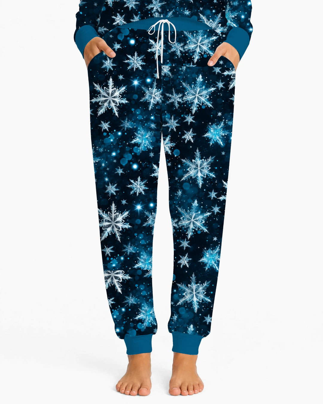 Midnight Blue Sparkling Snowflakes Bamboo Women Pajama Set