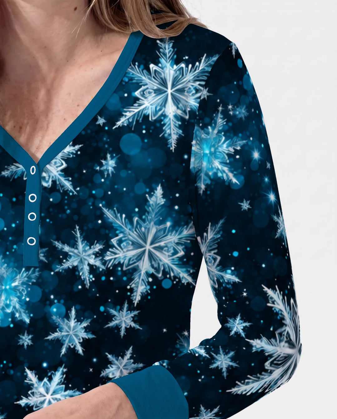 Midnight Blue Sparkling Snowflakes Bamboo Women Pajama Set