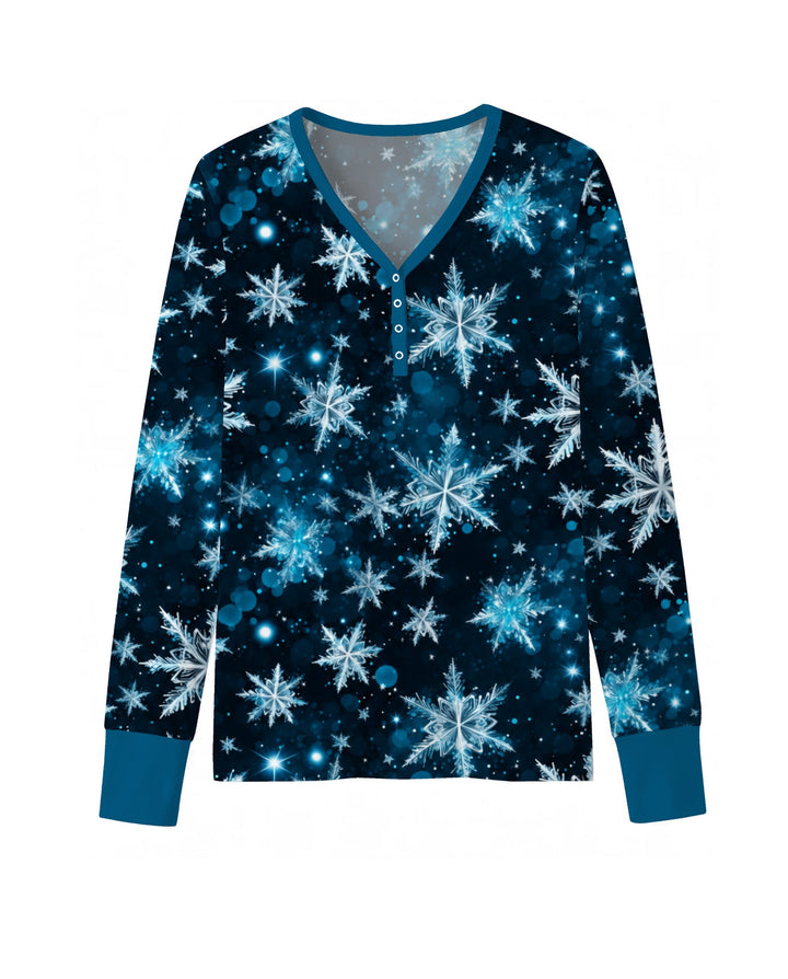 Midnight Blue Sparkling Snowflakes Bamboo Women Pajama Set