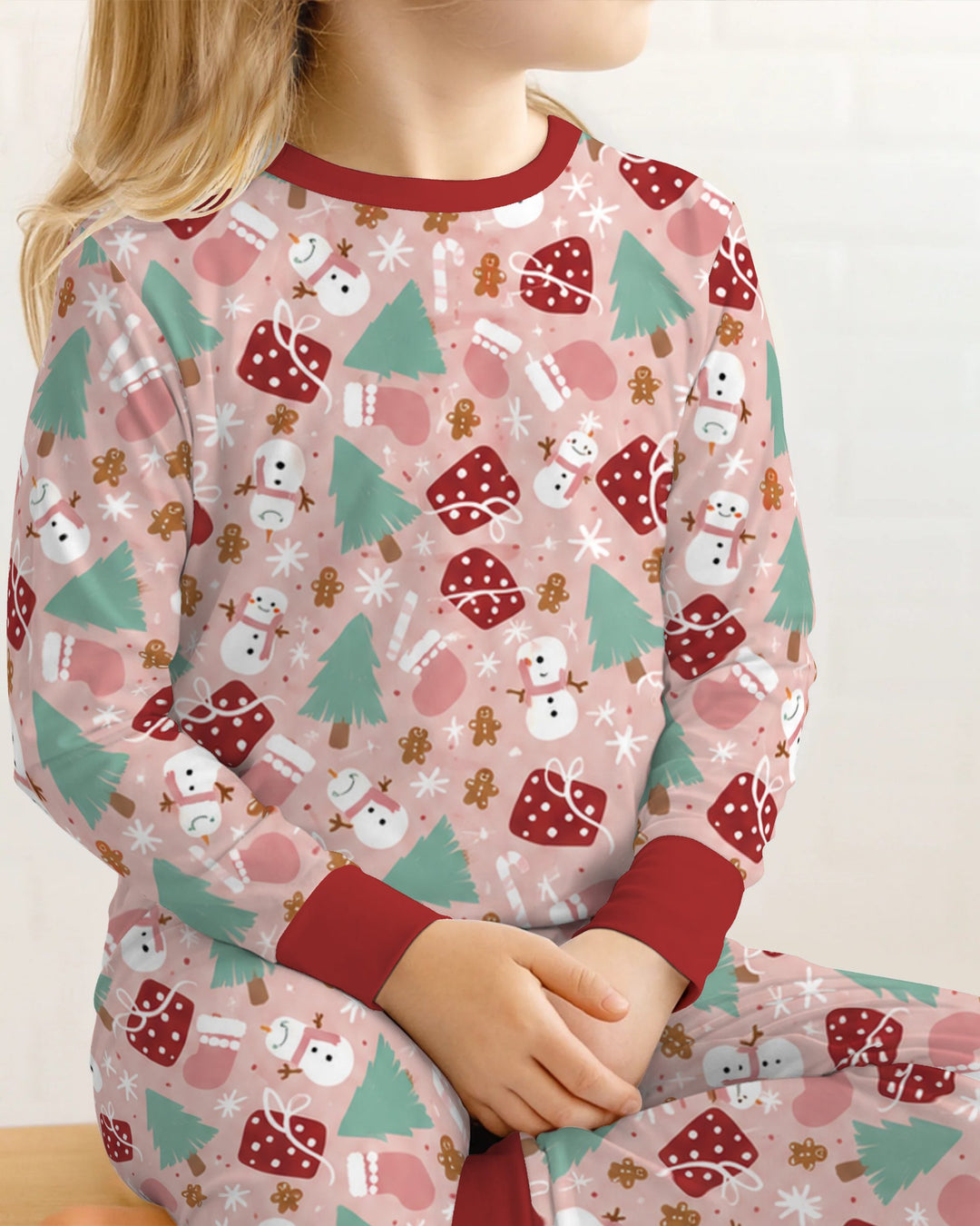 Pink Christmas Snowman Wonderland Bamboo Two Piece Long Sleeve Pajama Set