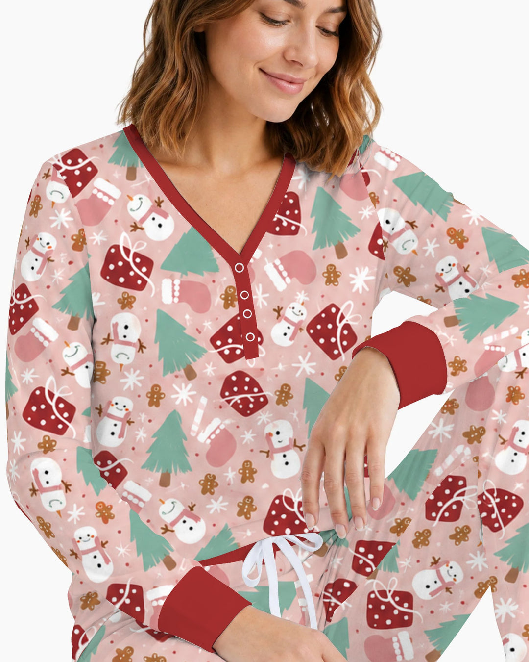 Pink Christmas Snowman Wonderland Bamboo Women Pajama Set