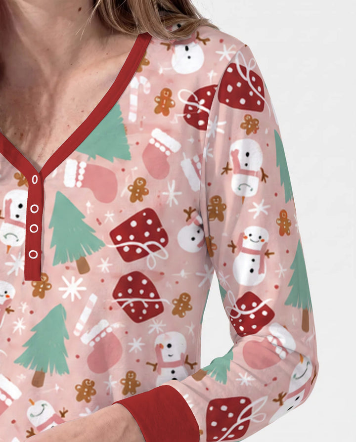 Pink Christmas Snowman Wonderland Bamboo Women Pajama Set