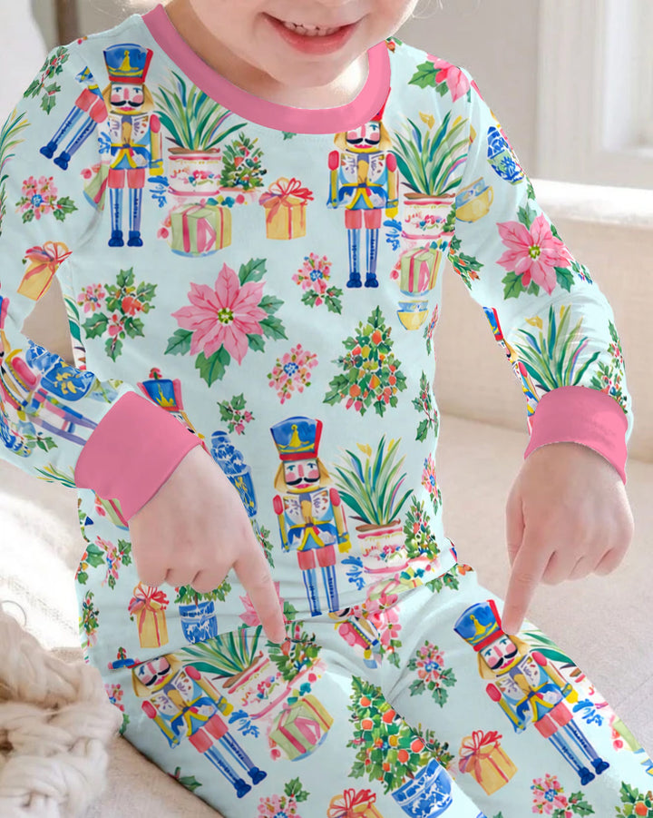 Nutcracker Christmas Chinoiserie Bamboo Two Piece Long Sleeve Pajama Set