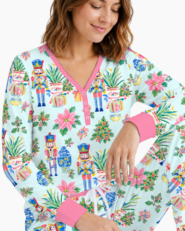 Nutcracker Christmas Chinoiserie Bamboo Women Pajama Set