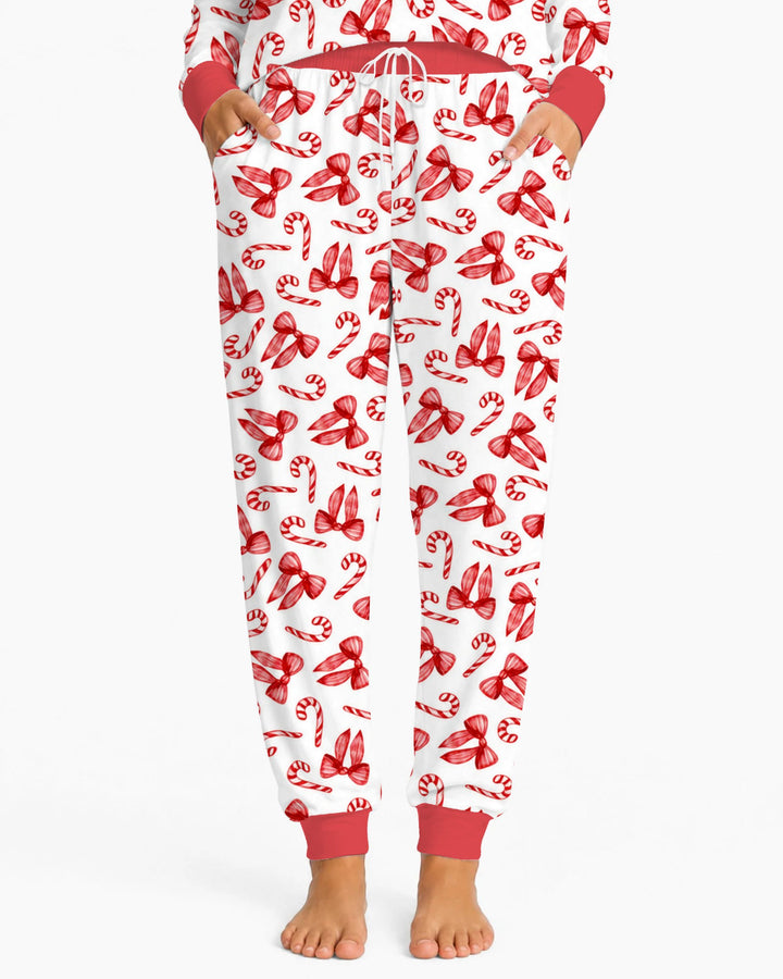 Red Christmas Bows Candy Canes Bamboo Women Pajama Set