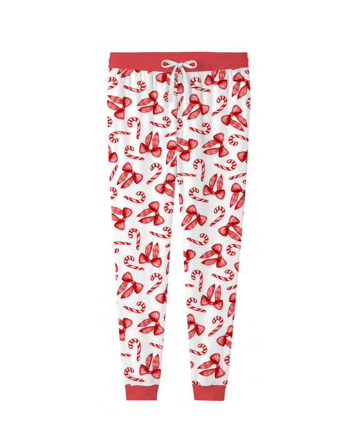Red Christmas Bows Candy Canes Bamboo Women Pajama Set