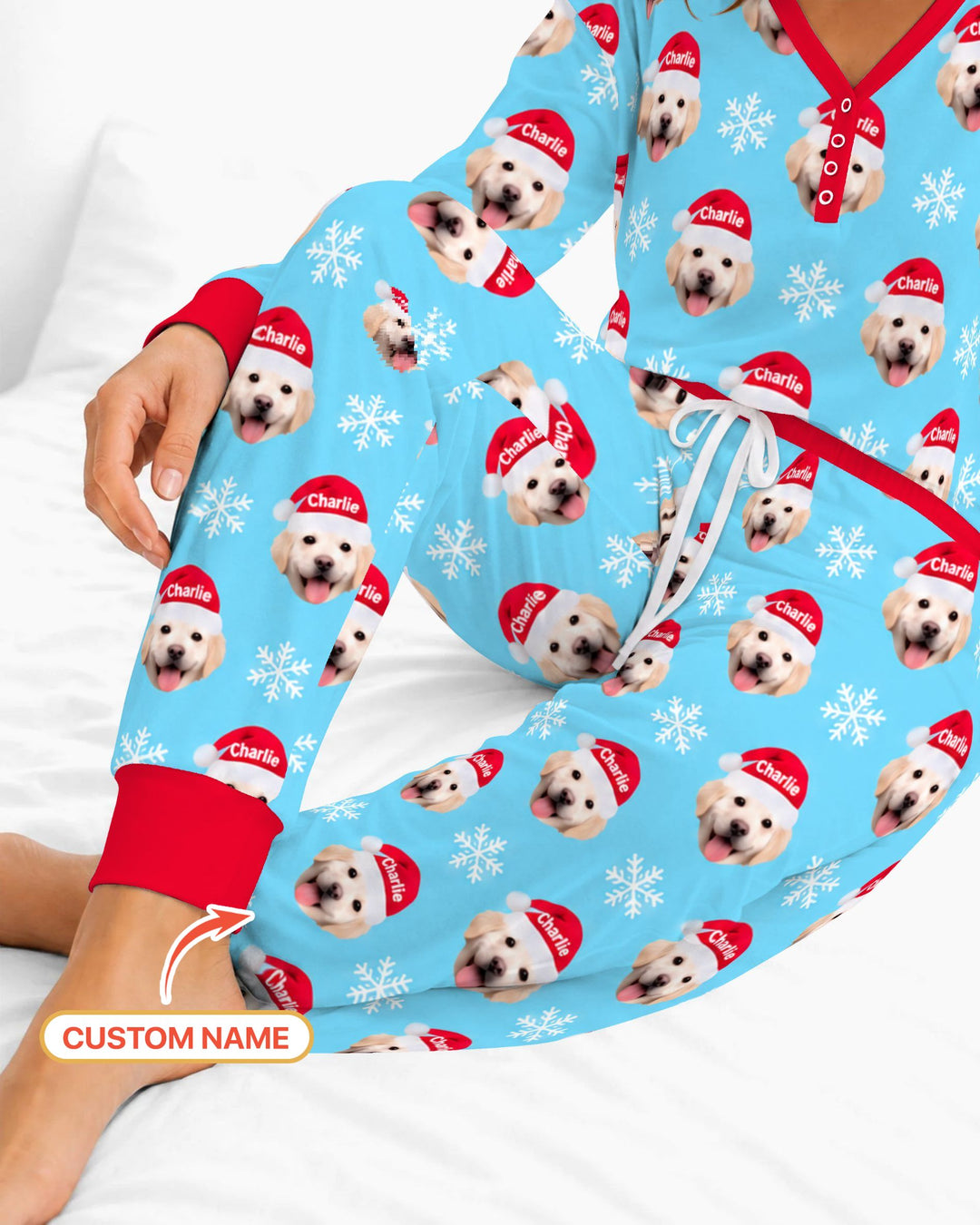 Custom Name Golden Retriever Santa Christmas Bamboo Women Pajama Set
