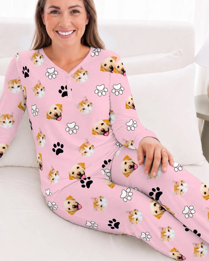 Pink Christmas Cats and Dogs Bamboo Women Pajama Set