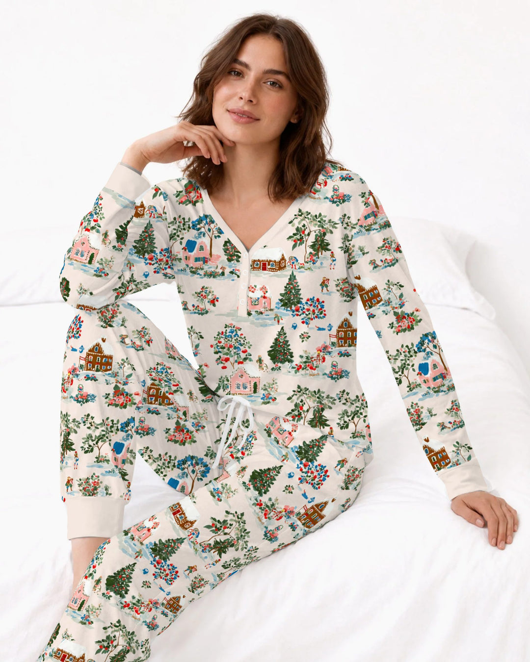Gingerbread Christmas Village Bamboo Women Pajama Set