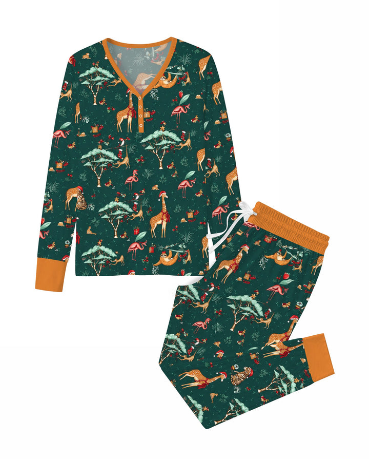 Whimsical Christmas Safari Animals Bamboo Women Pajama Set