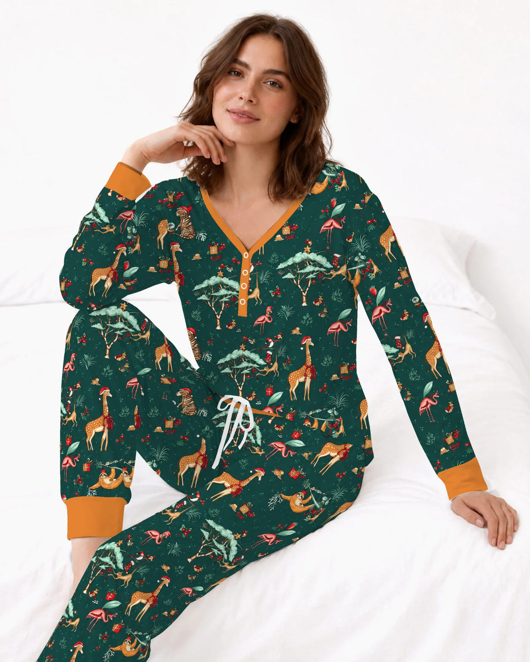 Whimsical Christmas Safari Animals Bamboo Women Pajama Set