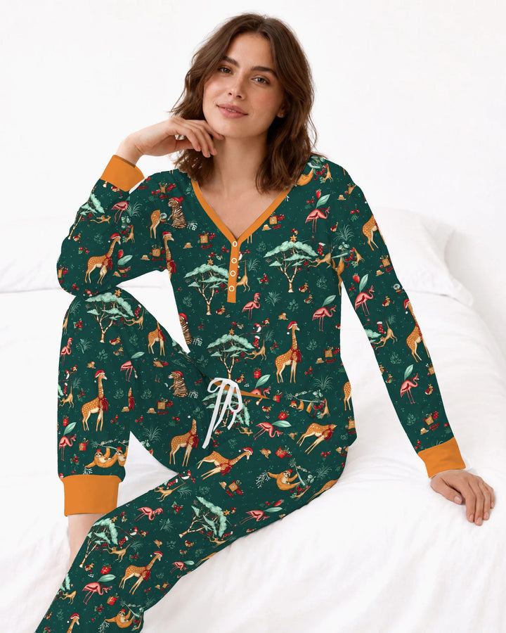 Whimsical Christmas Safari Animals Bamboo Women Pajama Set