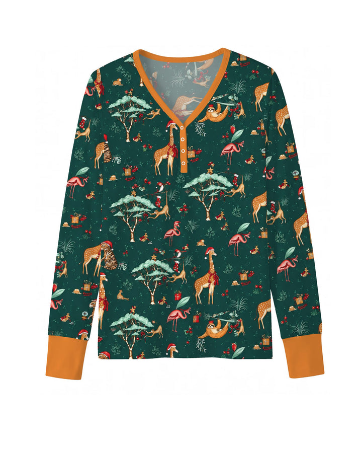 Whimsical Christmas Safari Animals Bamboo Women Pajama Set