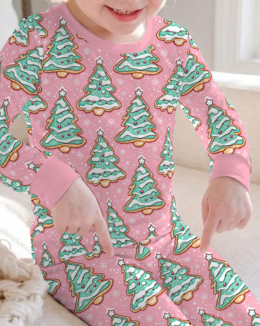 Pastel Gingerbread Christmas Tree Cookies Bamboo Two Piece Long Sleeve Pajama Set