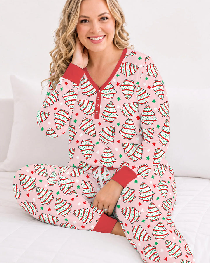 Retro Christmas Tree Sugar Cookies Bamboo Women Pajama Set
