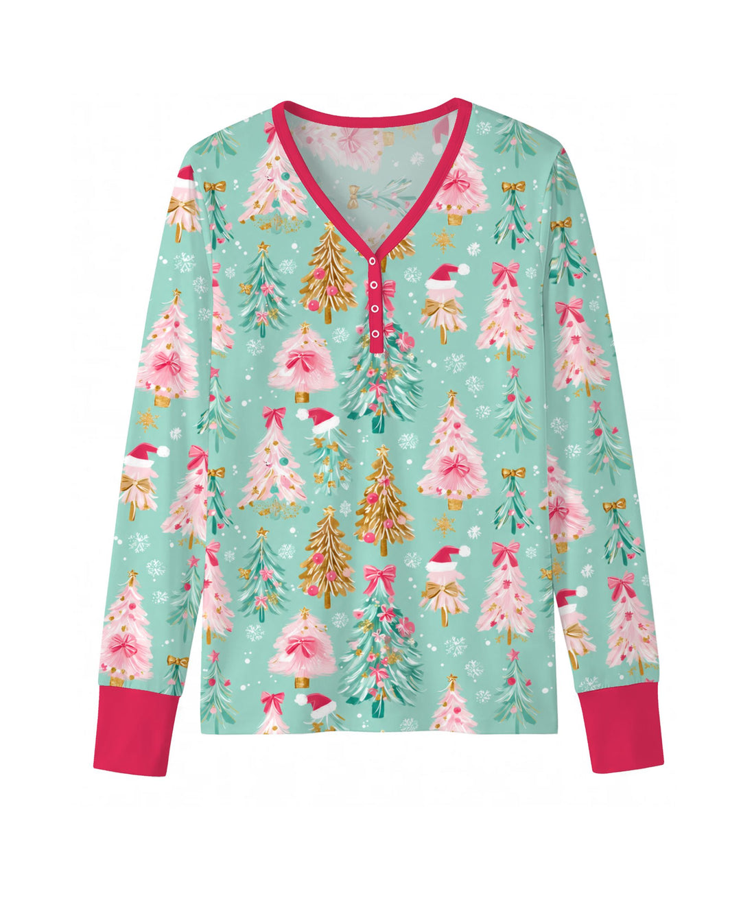 Pastel Pink Christmas Tree Wonderland Bamboo Women Pajama Set