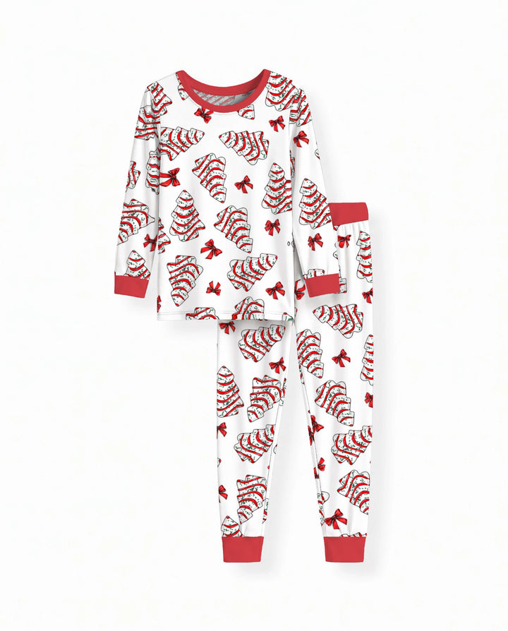 Christmas Tree Sugar Cookies with Red Bows Bamboo Two Piece Long Sleeve Pajama Set
