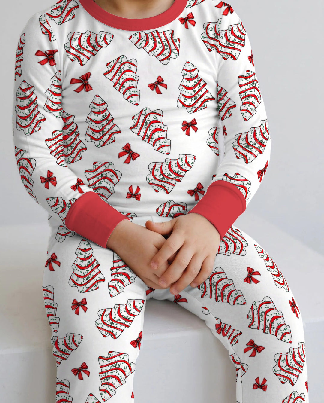 Christmas Tree Sugar Cookies with Red Bows Bamboo Two Piece Long Sleeve Pajama Set