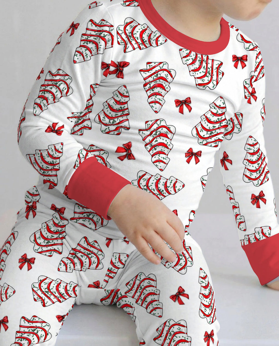Christmas Tree Sugar Cookies with Red Bows Bamboo Two Piece Long Sleeve Pajama Set