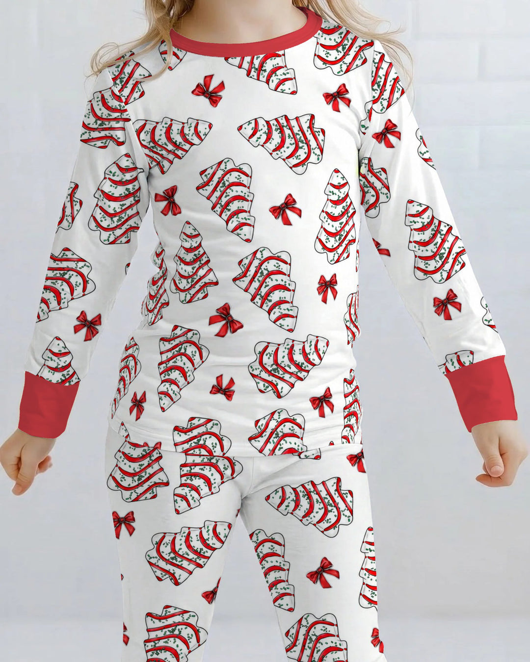 Christmas Tree Sugar Cookies with Red Bows Bamboo Two Piece Long Sleeve Pajama Set