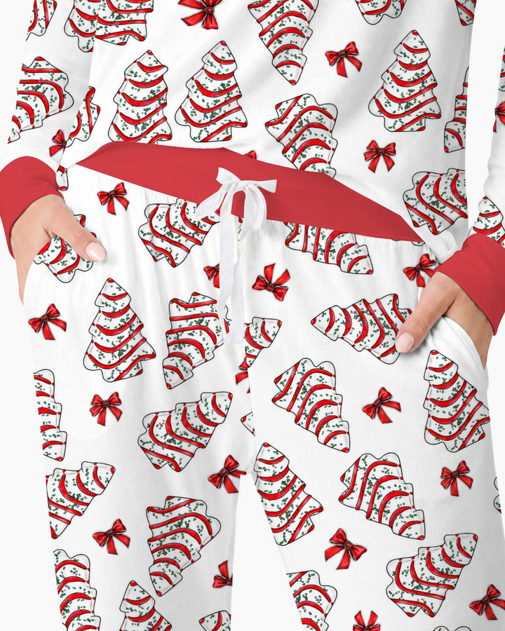 Christmas Tree Sugar Cookies with Red Bows Bamboo Women Pajama Set