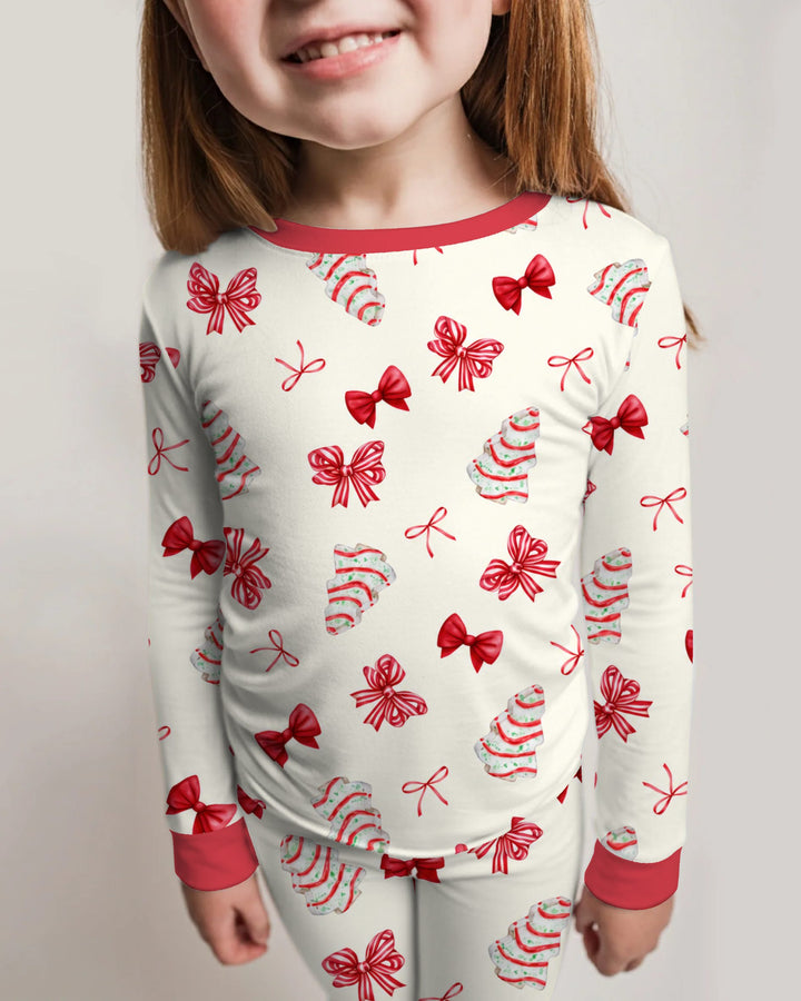 Christmas Sugar Cookies and Ribbon Bows Bamboo Two Piece Long Sleeve Pajama Set